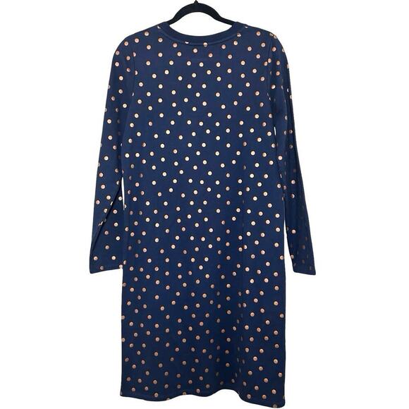 Boden Women’s Metallic Polka Dot Sweatshirt Dress Navy Blue/Copper Size 6 L - Picture 3 of 9